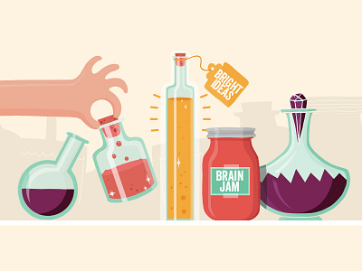 Jars and bottles illustration bottle brain colour grab hand ideas jam jar science store tag