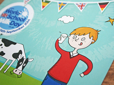 World School Milk Day boy bunting cow flag glass happy international milk school smile tongue