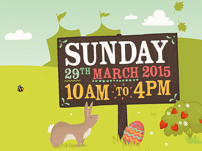 Countryside Lincs bunny countryside easter eggs fair field illustration leaves nature rabbit strawberries tent