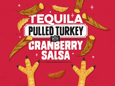 Mission Burrito Tequila Spiked Turkey bird claws cranberry drunk feather feet food illustration poster salsa tequila turkey