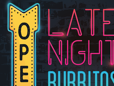 Late Night Burritos arrow burritos late lights neon night open pink sign