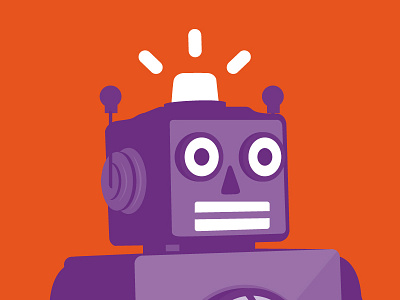 Purple Robot Retro Logo Design Icon