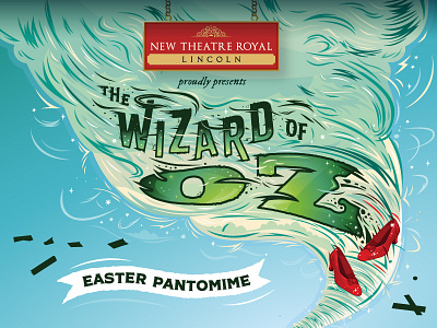 Branding for The Wizard of Oz Easter Pantomime brand dorothy emerald city identity illustration logo new theatre royal oz panto pantomime production ruby slippers theatre tornado twister west end whirlwind wizard of oz