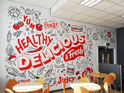 Cafe wall mural design for Lincoln College art branding cafe college food illustration mural restaurant typography vinyl wall wallpaper