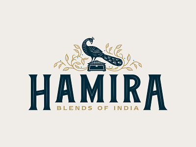 Hamira Blends of India Logo Design brand branding design cafe coffee hamira icon identity india logo mark peacock regal restaurant royal tea tea caddy tearoom