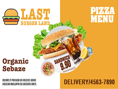 Last Burger Land post card menu design post card