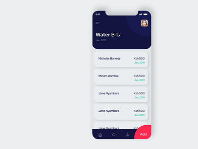 Waterbill Manager adobe xd app card mobile