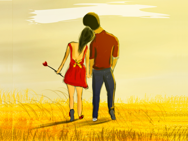 Couple in Fields painting drawing art sketch comic photoshop cartoon roses love illustration couple