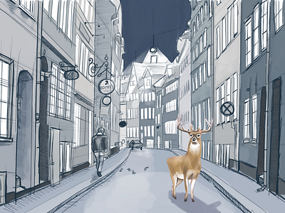 København copenhagen deer denmark drawing illustration scene stag