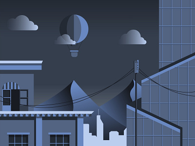 City landscape - Blue balloon blue building city city builder landscape night view