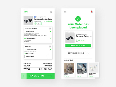 E-Commerce Cart & Order Placed UI Design