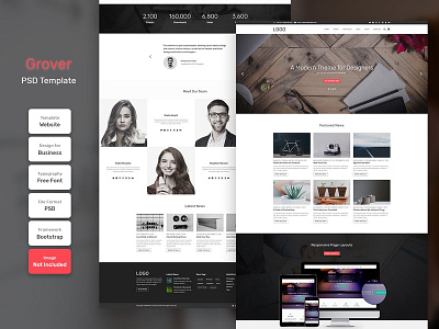 Grover Business Homepage PSD Web Template banner business design digital education layout marketing modern template web web design website