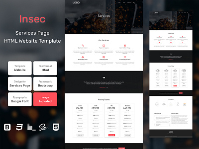 Insec Services Page HTML Web Template V1.0 bem blog business homepage html personal portfolio sass services page shop web website