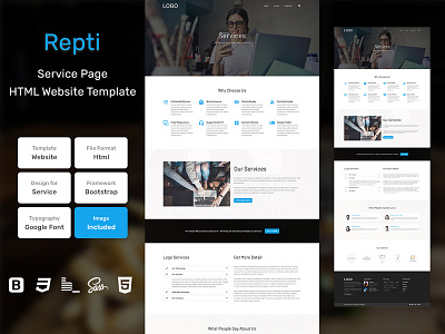 Repti Services Page HTML Web Template V1.0 bem blog business homepage html personal portfolio sass shop store web website
