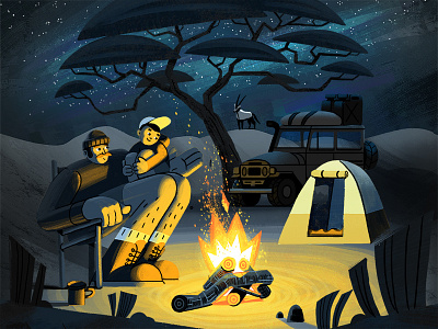 Toerboer Podcast Illustration africa campfire camping character gerhard van wyk illustration kids painting photoshop podcast starry night stories texture
