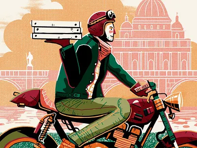 Pizza café racer café racer characterization delivery dubai illustration pizza rome texture vector