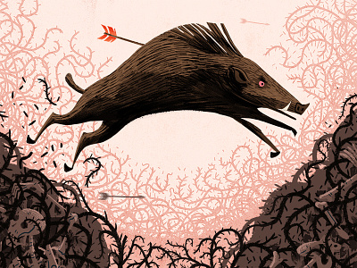 The hunt is on! arrow boar gerhard van wyk hunt illustration painting photoshop skull texture thorns