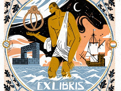 ExLibris - Atze Lootsma amsterdam character drawing illustration netherlands photoshop pontsteiger sailboat texture
