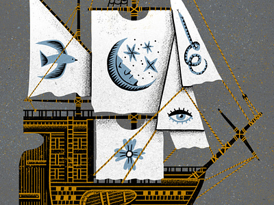 Set ship with eager sail explorers illustration photoshop sailboat sails texture