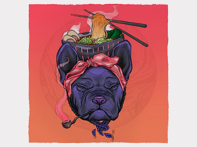 Soup Merchant bulldog digitalart dog food frenchy illustration merchant neon noodles ramen smoke soup