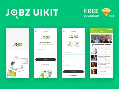 Jobz Uikit - Free Download design download flat free free unlit freedesign freedownload icon ios iphone x jobs login logo nice work sketch app splash screen ui uikits unlit ux