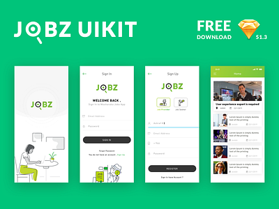 Jobz Uikit - Free Download design download flat free free unlit freedesign freedownload icon ios iphone x jobs login logo nice work sketch app splash screen ui uikits unlit ux