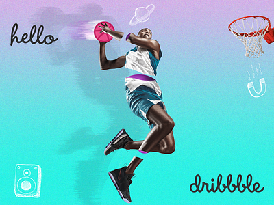 Hello Dribbble adobe art basketball debut design dribbble hello inspiration invitation nike poster welcome