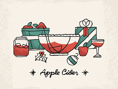 Holiday Foods - Cider apple christmas cider color dangerdom dominic flask food fun holiday illustration mid century vector