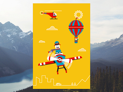 Up In the Sky airplane children color dangerdom dominic flask geometric helicopter hot air balloon illustration kids primary vector