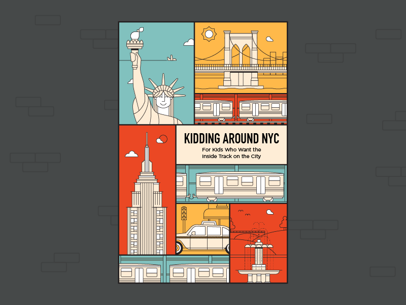 Kidding Around NYC colorful dangerdom dominic flask flat guide book hiremeherblester illustration liberty new york nyc taxi vector