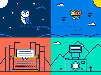 Campus Cup Odds and Ends bright butterfly camera campus cup dropbox illustration owl typewriter university vector