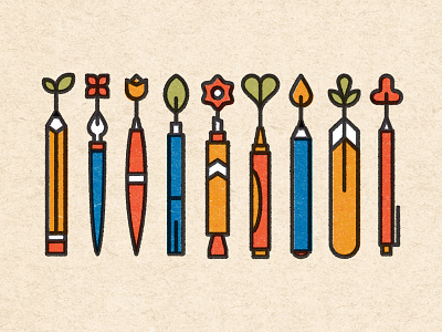 Creative Utensils bright cute dangerdom dominic flask flat fun illustration marker pen pencil texture vector
