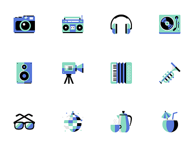 24/52 - Weekend Necessities brand camera dangerdom design headphones icon illustration music product uber vector