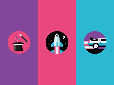 26/52 - Compliment Stickers badge dangerdom delorean design icon illustration magic product rocket spaceship uber vector