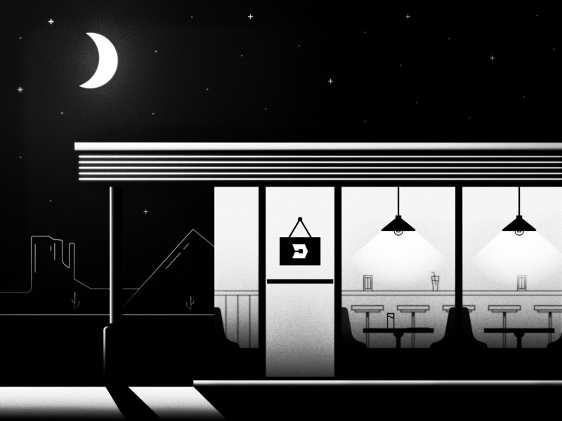 48/52 – Apply Within texture truckstop roadside cafe night moon desert freight uber illustration dangerdom dominic flask