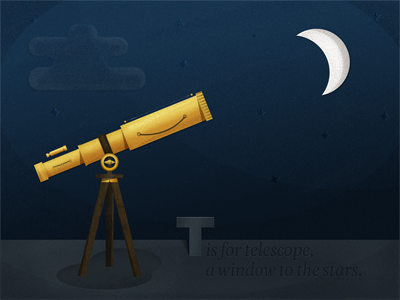 01 - T is for Telescope alphabet blue dangerdom dominic flask gold illustration moon night noise stars telescope type typography