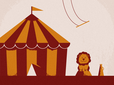 Lion at the Circus 2 color animal bullhorn circus color dangerdom dominic flask flat illustration lion mid century simple tent texture trapeze two