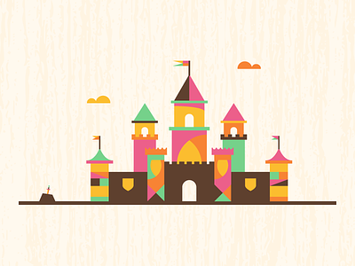 Colorful Castle bright castle colorful cute dangerdom dominic flask flat fun geometry illustration medieval mid century shapes sword texture tower vector wood