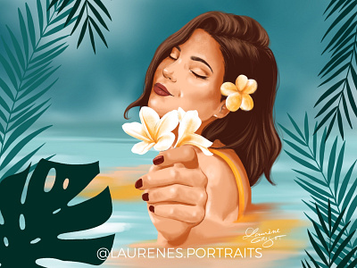 Marie beach character design flower illustration portrait procreate app summer