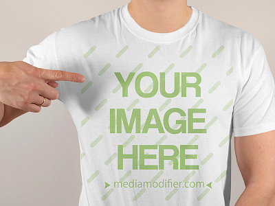 Man Pointing Finger at T-Shirt Mockup man pointing at shirt mediamodifier mockup mockup generator psd mockup shirt mockup shirt mockup generator t shirt chest mockup