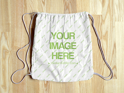 Drawstring Bag on Wood Background Mockup mediamodifier mockup mockup generator online mockup photoshop psd template