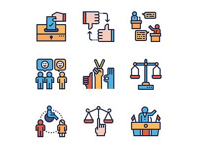 Democracy Icons ballot debate democracy diversity election equality feedback icon set icons law line icon outline icons people political campaign president
