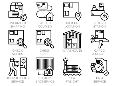 Express Delivery Service Icons air freight courier custom delivery door to door express icon set icons logistics package post postage sea service shipping traking warehouse