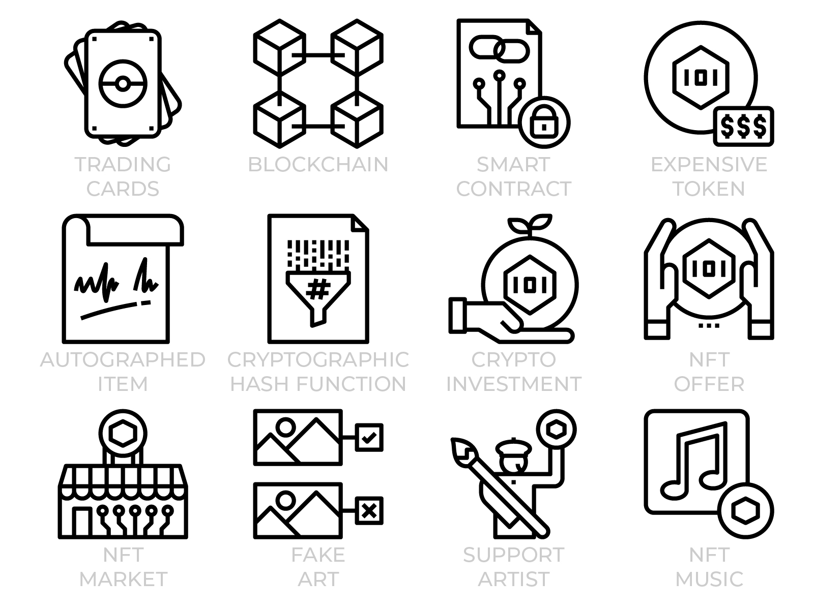 NFT - Non-fungible token icon set blockchain business conceptual crypto cryptocurrency digital graphic design icon set icons line nft nft art outline technology ui web