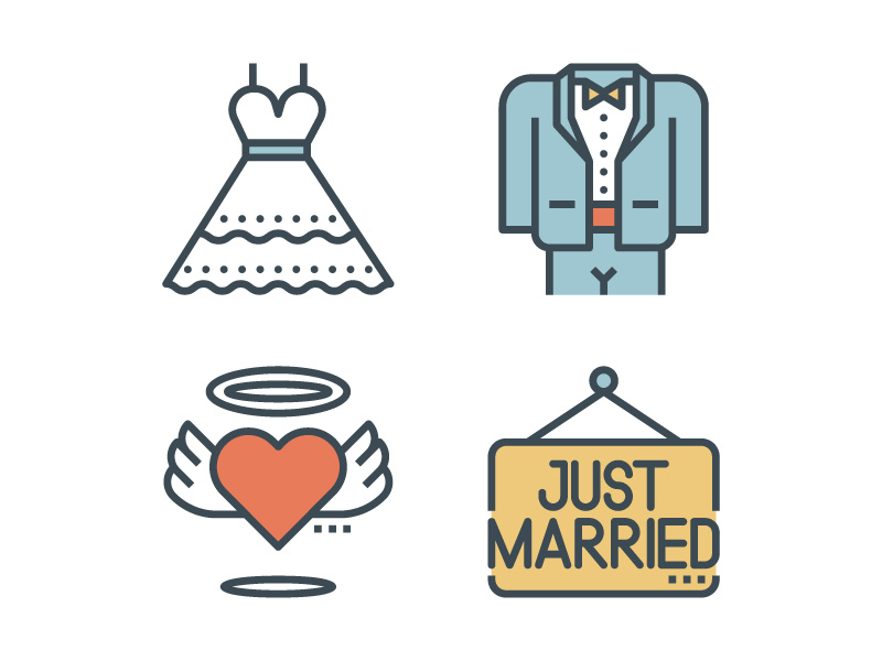 Bride Groom Wedding Icons By Becris Dribbble Bride Groom Wedding Icons Just Married Dress Tuxedo Heart Vintage Line Outline Icon