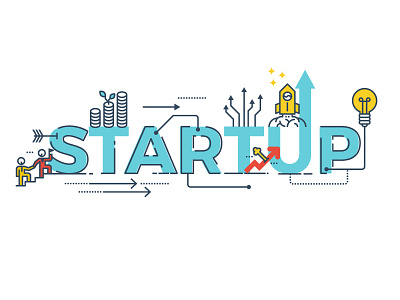 Startup banner business entrepreneur growth icon idea launch lettering line partnership rocket startup