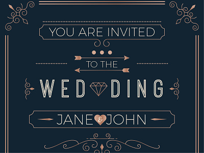 Wedding Invitation border card copper diamond frame icon invitation line retro template vintage wedding