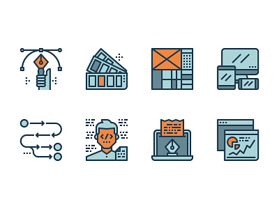 Web Design Icons analysis content design flow icon illustration minimal outline programmer responsive web website