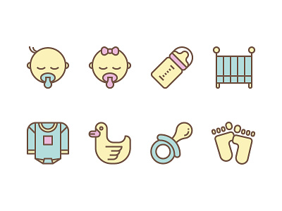 Baby Icons baby boy footprint girl icon line newborn onesies outline pacifier pastel rubber duck