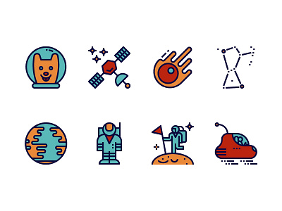 Space and galaxy outline icons astronaut comet constellation craft dog earth galaxy icon meteor ship space star